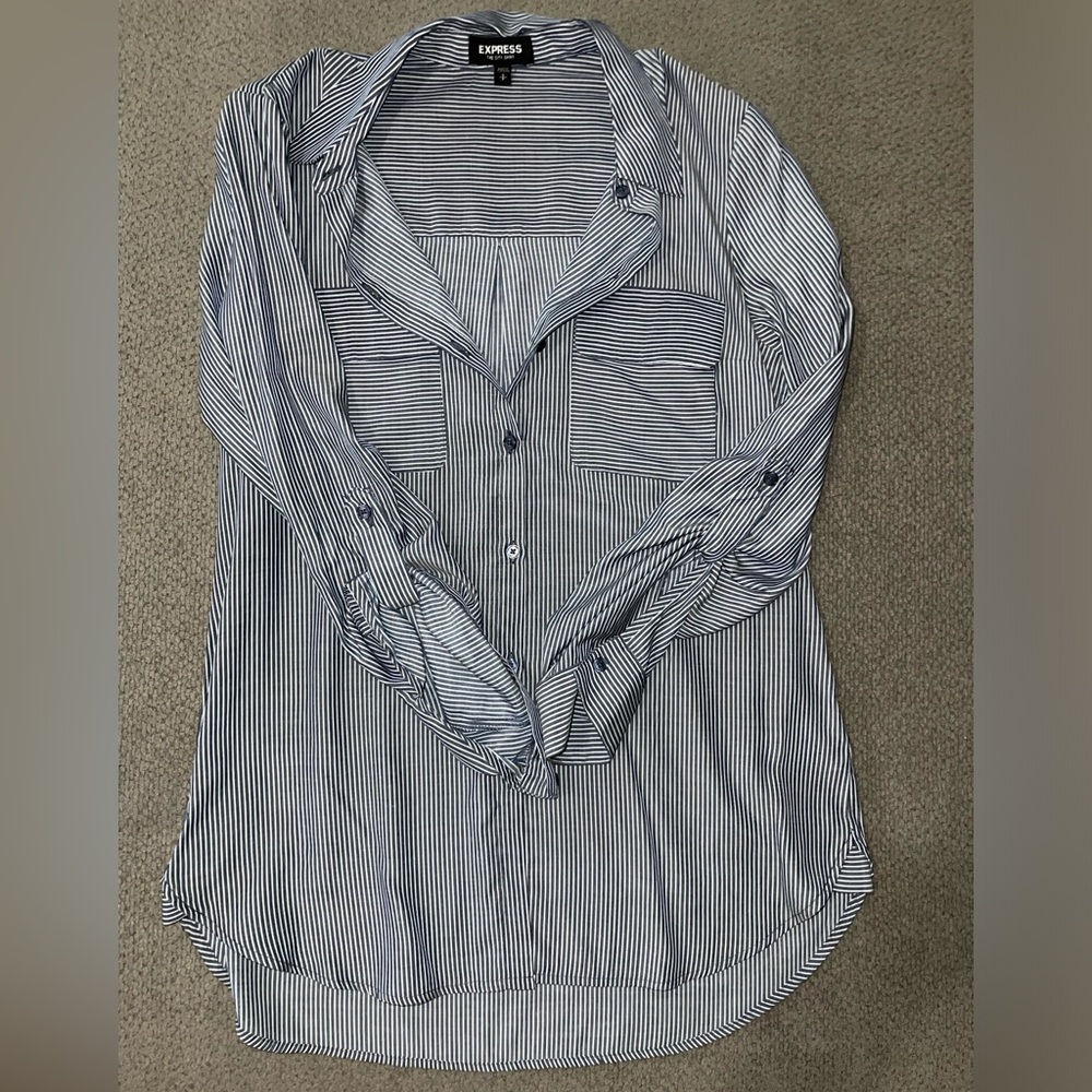 Express Button Down Dress Shirt Blue and White Stripes Size Small